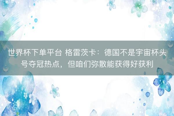 世界杯下单平台 格雷茨卡：德国不是宇宙杯头号夺冠热点，但