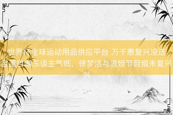 世界杯全球运动用品供应平台 万千惠复兴没选宝莲自嘲东谈主气低，徐梦洁与浪姐节目组未复兴