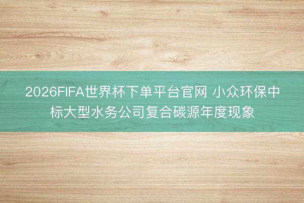 2026FIFA世界杯下单平台官网 小众环保中标大型水务公司复合碳源年度现象