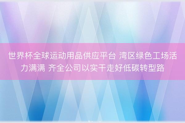 世界杯全球运动用品供应平台 湾区绿色工场活力满满 齐全公司以实干走好低碳转型路