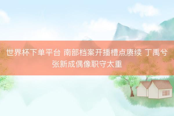 世界杯下单平台 南部档案开播槽点赓续 丁禹兮张新成偶像职守太重